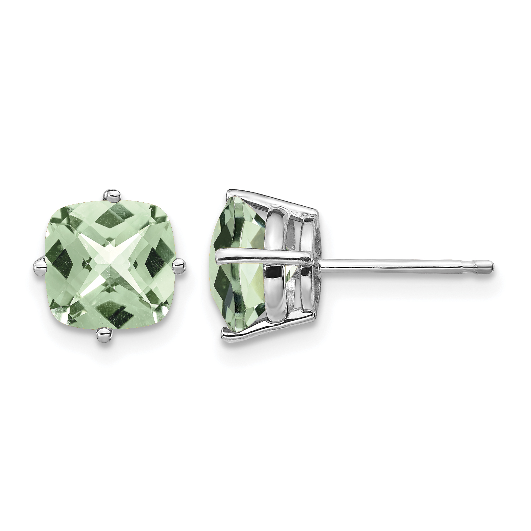 14kw 7mm Cushion Checker-Cut Green Quartz Earring (XE108WCG)