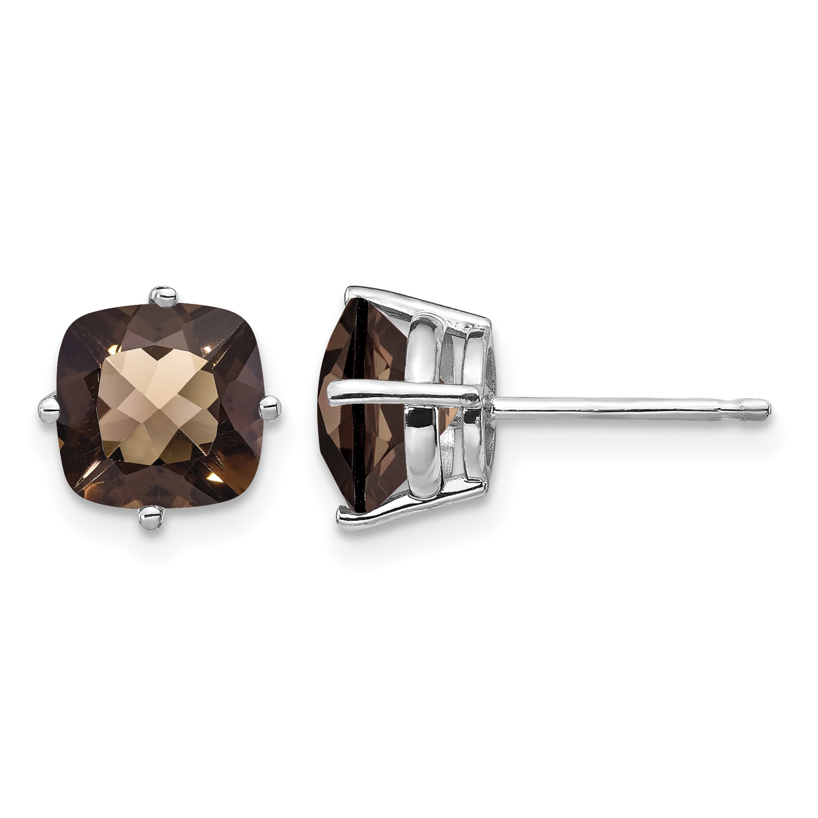 14kw 7mm Cushion Checker-Cut Smoky Quartz Earring (XE108WCQ)
