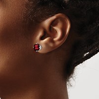14K White Gold 7mm Cushion Garnet Checkerboard Post Earrings view 3