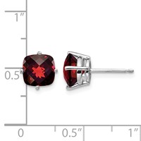 14K White Gold 7mm Cushion Garnet Checkerboard Post Earrings view 4