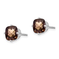 14K White Gold 7mm Cushion Smoky Quartz Post Earrings view 2