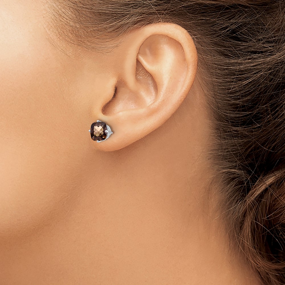 14kw 7mm Cushion Smoky Quartz Earring (XE108WSQ)