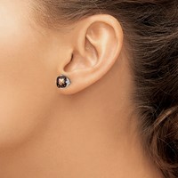 14K White Gold 7mm Cushion Smoky Quartz Post Earrings view 3