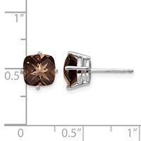 14K White Gold 7mm Cushion Smoky Quartz Post Earrings view 4