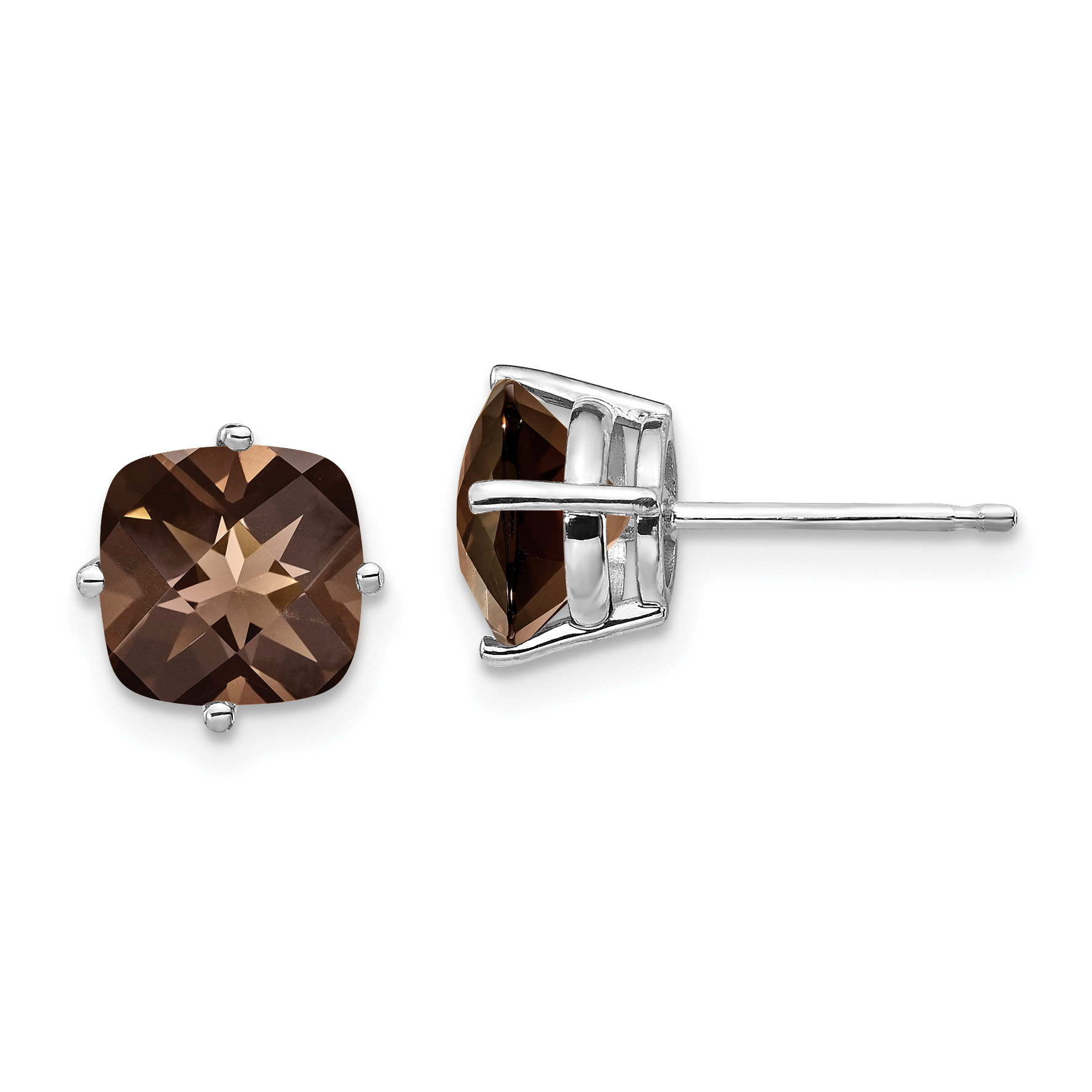 14kw 7mm Cushion Smoky Quartz Earring (XE108WSQ)