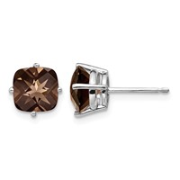 14K White Gold 7mm Cushion Smoky Quartz Post Earrings view 1