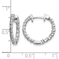 14K White Gold 0.62 Carat AA Diamond in Out Hinged Hoop Earrings view 3