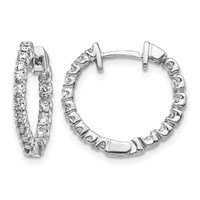 14K White Gold 0.62 Carat AA Diamond in Out Hinged Hoop Earrings view 1
