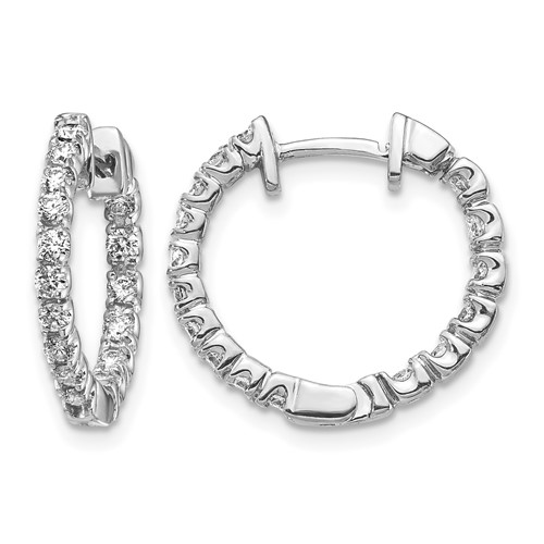 14K White Gold 0.62 Carat a Diamond in Out Hinged Hoop Earrings