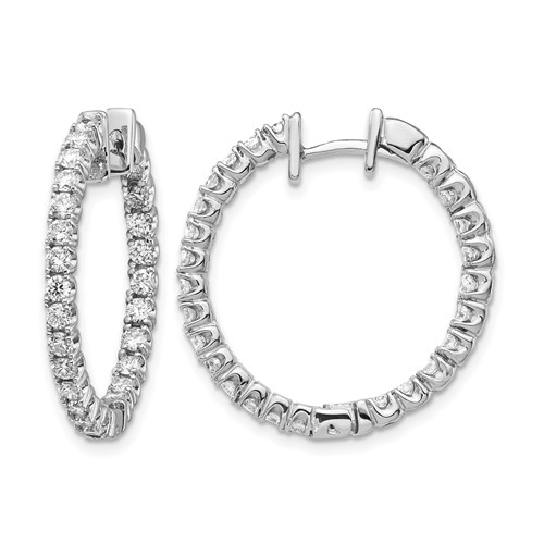 14K White Gold 1.4 Carat Aaa Diamond in Out Hinged Hoop Earrings