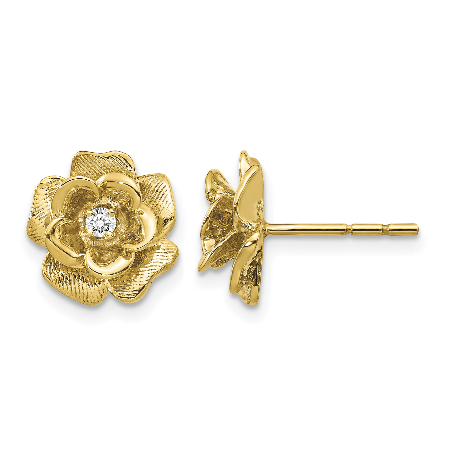 14k Gold AA Diamond Flower Post Earrings (XE15AA)