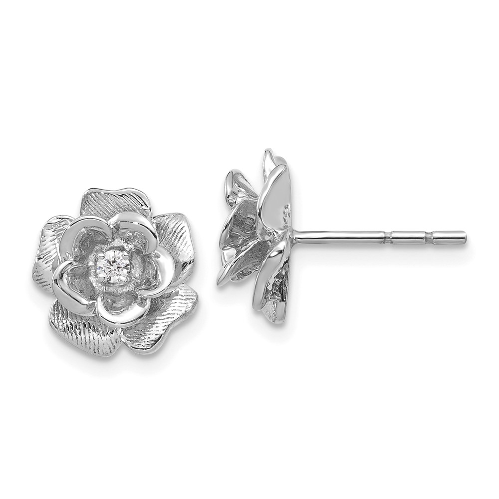 14k White Gold AA Diamond Flower Post Earrings