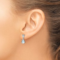 14K White Gold 7x 5mm Pear and Baguette Aquamarine Dangle Post Earrings view 3