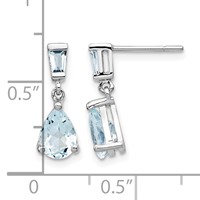 14K White Gold 7x 5mm Pear and Baguette Aquamarine Dangle Post Earrings view 4