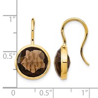 14K 11mm Yellow Gold Round Smoky Quartz Checkerboard Dangle Shepherd Hook Earrings view 4