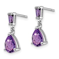 14K White Gold Pear Baguette Amethyst Dangle Post Earrings view 2