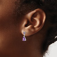 14K White Gold Pear Baguette Amethyst Dangle Post Earrings view 3