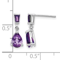 14K White Gold Pear Baguette Amethyst Dangle Post Earrings view 4