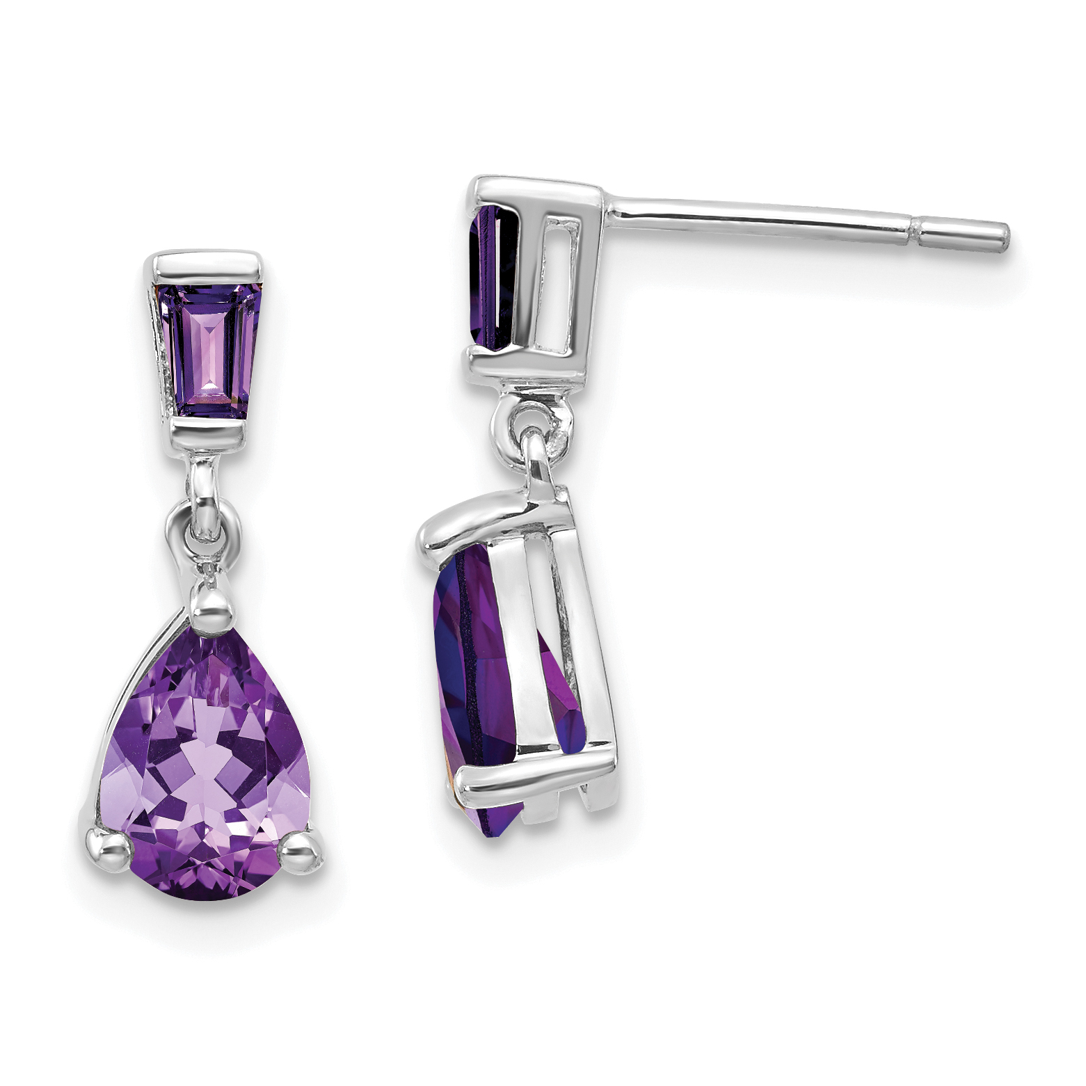 14k White Gold Amethyst Dangle Post Earrings (XE1690AM)