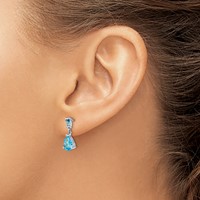 14K White Gold Pear Baguette Blue Topaz Dangle Post Earrings view 3