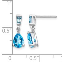 14K White Gold Pear Baguette Blue Topaz Dangle Post Earrings view 4