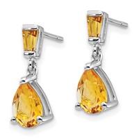 14K White Gold Pear Baguette Citrine Dangle Post Earrings view 2