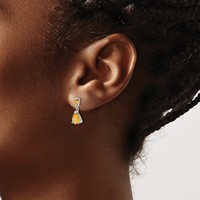14K White Gold Pear Baguette Citrine Dangle Post Earrings view 3