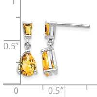 14K White Gold Pear Baguette Citrine Dangle Post Earrings view 4