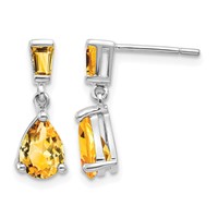 14K White Gold Pear Baguette Citrine Dangle Post Earrings view 1