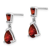 14K White Gold Pear Baguette Garnet Dangle Post Earrings view 2