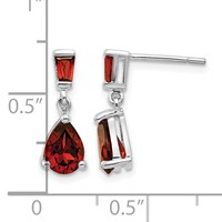 14K White Gold Pear Baguette Garnet Dangle Post Earrings view 4