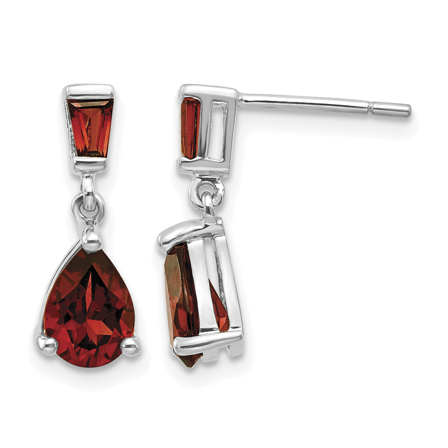 14k White Gold Garnet Dangle Post Earrings (XE1693GA)
