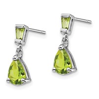 14K White Gold Pear Baguette Peridot Dangle Post Earrings view 2