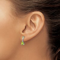 14K White Gold Pear Baguette Peridot Dangle Post Earrings view 3