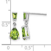 14K White Gold Pear Baguette Peridot Dangle Post Earrings view 4