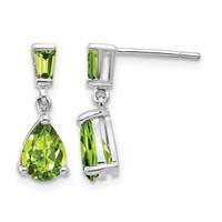 14K White Gold Pear Baguette Peridot Dangle Post Earrings view 1