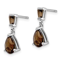 14K White Gold Pear Baguette Smoky Quartz Dangle Post Earrings view 2