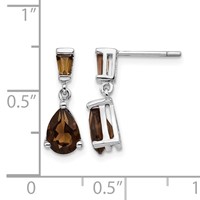 14K White Gold Pear Baguette Smoky Quartz Dangle Post Earrings view 4