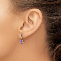 14K Yellow Gold Pear Baguette Amethyst Dangle Post Earrings view 3