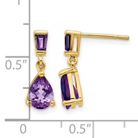 14K Yellow Gold Pear Baguette Amethyst Dangle Post Earrings view 4