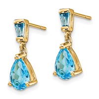 14K Pear Baguette Blue Topaz Dangle Post Earrings view 2