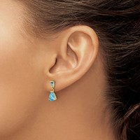 14K Pear Baguette Blue Topaz Dangle Post Earrings view 3