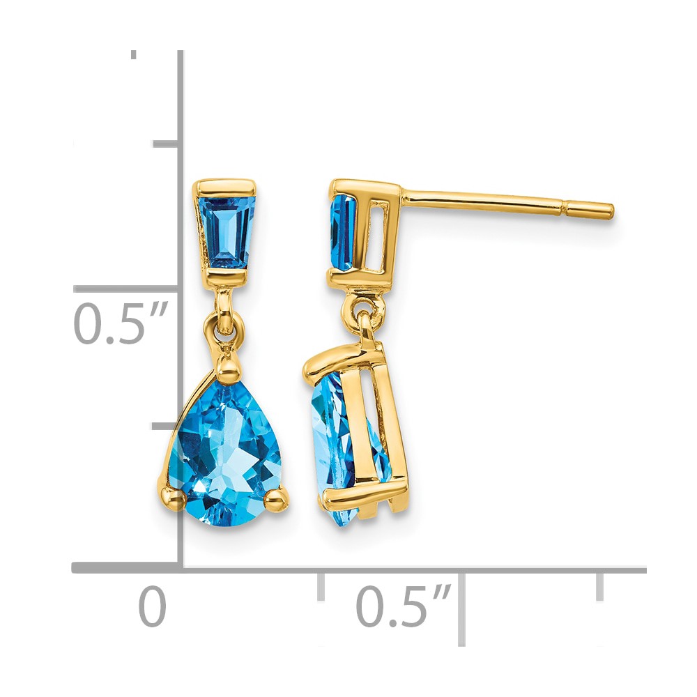 14k Gold Blue Topaz Dangle Post Earrings (XE1697BT)