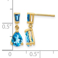 14K Pear Baguette Blue Topaz Dangle Post Earrings view 4