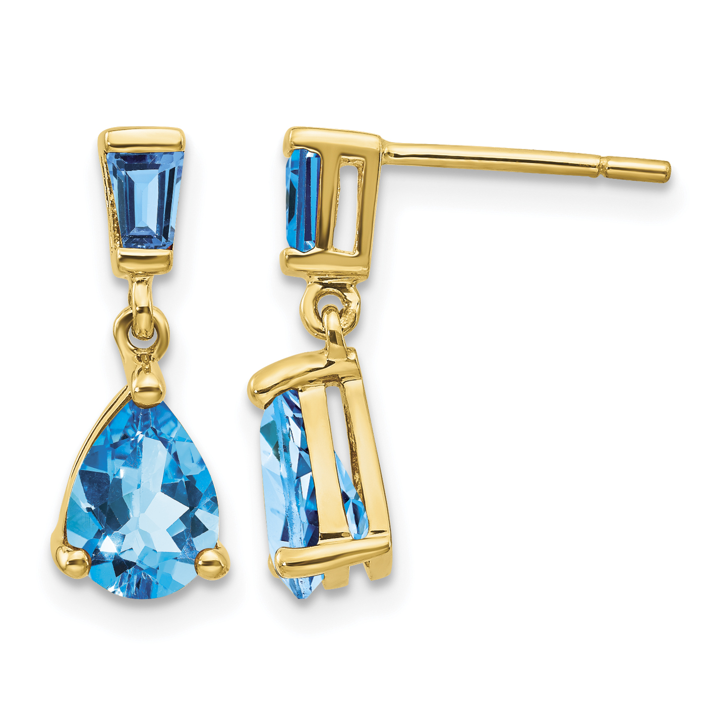 14k Gold Blue Topaz Dangle Post Earrings (XE1697BT)
