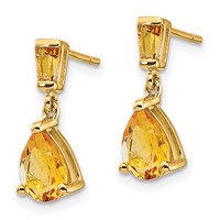 14K Yellow Gold Pear Baguette Citrine Dangle Post Earrings view 2