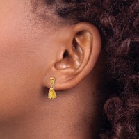 14K Yellow Gold Pear Baguette Citrine Dangle Post Earrings view 3