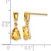 14K Yellow Gold Pear Baguette Citrine Dangle Post Earrings view 4