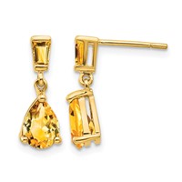 14K Yellow Gold Pear Baguette Citrine Dangle Post Earrings view 1