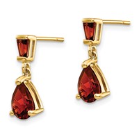14K Pear Baguette Garnet Dangle Post Earrings view 2